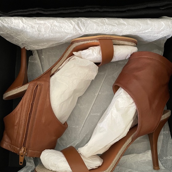 Vince Ankle Cuff Sandals Heels Brown,8 side zipper - Picture 15 of 16